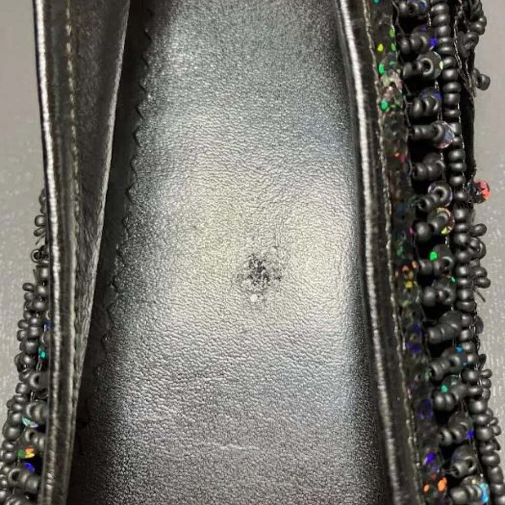 Naughty Monkey Flat Ballet-Style Sequin-Covered Shoes with Ties Size 8.5  EUC